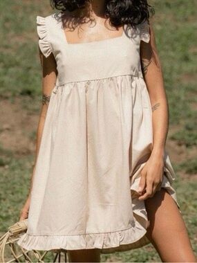 Girl and the Sun Tan Ruffle-Sleeve Smock Dress